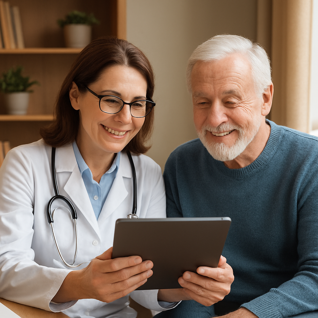Doctor and patient review cognitive screening together.